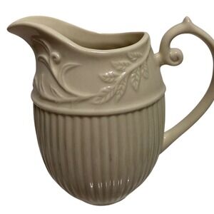 I. Godinger & Co.‎ Creamer Pitcher Embossed Leaf Ribbed Ivory Ceramic 4.5 inch